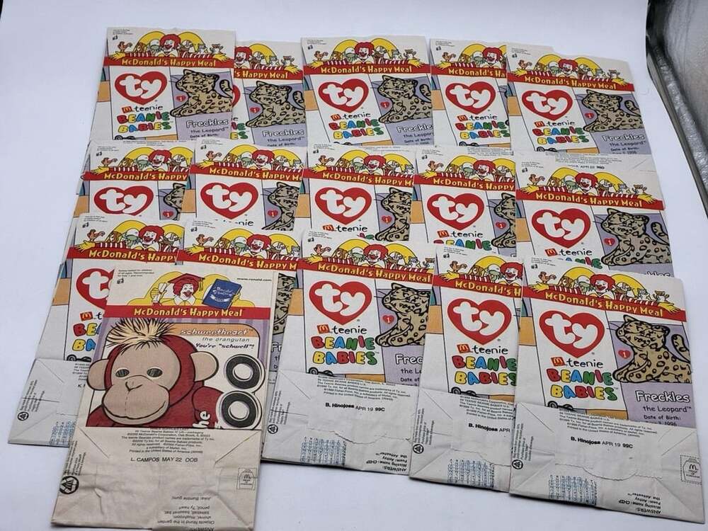 Lot of 15 McDonald’s TY Teenie Beanie Babies Happy Meal Bags Vintage Unused